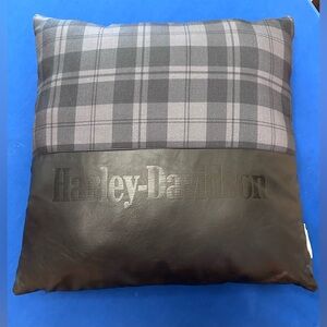 Harley-Davidson Gray & Black Plaid Leather-Accent Pillow